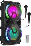Fenton LIVE280 Karaoke Anlage mit 2 Mikrofonen Akku 900W Schwarz | LED, Partybox