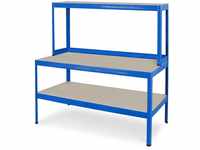 Packtisch/Werkbank mit Aufbau, BxTxH 1500 x 600/300 x 1500 mm, blau