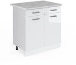 Vicco K&uuml;chenunterschrank R-Line, Wei&szlig; Hochglanz, 80 cm, AP Marmor, zur freien