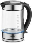 Trisa Glas Wasserkocher 1,7L mit Blauer LED, Strix, Kalkfilter, Kabellos