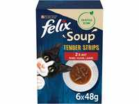 PURINA FELIX Soup Tender Strips, Suppe für Katzen, Geschmacksvielfalt vom Land, 6er