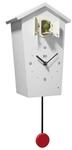 KOOKOO Birdhouse Weiss, Moderne Design Kuckucksuhr, mit 12 Vogelstimmen oder Kuckuck,