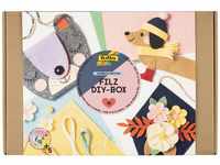 folia 9310 - Filz DIY-Box Rainbow Edition, Bastelset zum Filzen und Nähen, 36-teilig