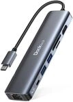 USB C Hub Dockteck 7-in-1 USB C Adapter 4K 60Hz HDMI USB-3.0 100W PD RJ45 | USB C Hub