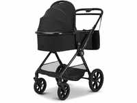 MOON 2 in 1 Kombi-Kinderwagen CLICC, Black/Melange, mit Wanne und Sportwagen Sitz,