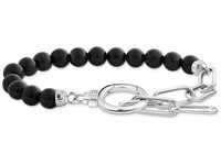 THOMAS SABO Damen Armband aus Onyx-Beads und Ankerelementen mit weißen Steinen