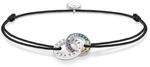 THOMAS SABO Textilarmband schwarz mit zwei Ringen bunten Steinen Silber geschw&auml;rzt