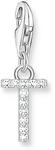 THOMAS SABO Charm-Anh&auml;nger Buchstabe T mit wei&szlig;en Steinen Silber 925...