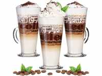 PLATINUX Kaffeegläser mit Motiv max. 280ml Set 3-Teilig aus Glas Latte...