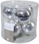 6 Weihnachtskugeln / Christbaumkugeln, aus Glas, 80 mm, glanz/matt, silber