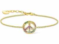 THOMAS SABO Armband mit Peace-Zeichen und bunten Steinen vergoldet, Länge 19cm,