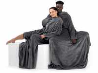 DecoKing Decke mit Ärmeln Geschenke für Frauen und Männer 170x200 cm Grau