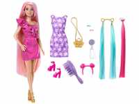 Barbie Totally Hair - Puppe mit extra Langen, frisierbaren Regenbogenhaaren und 10