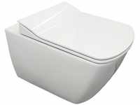 Creavit Design RimOff Hänge WC mit Taharet Edelstahl-Düse (Bidet) Weiß