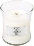WoodWick Duftkerze mit knisterndem Docht | Mini-Sanduhr-Kerze White Teak | bis zu 20