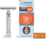 MERKUR Rasierhobel 34C | Kompaktgriff Glanzchrom | Zweiteiliger Rasierer mit geradem