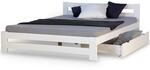 Homestyle4u Holzbett 140x200 Wei&szlig;, Bett Massivholz Doppelbett mit Bettkasten und