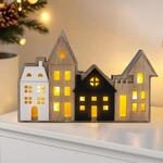 Spetebo LED Weihnachts Stadt Aufsteller aus Holz - 23 x 16 cm - Deko H&auml;userzeile