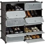 Relaxdays Schuhschrank mit 10 F&auml;chern, Schuhregal gro&szlig;, Steckregal Kunststoff, DIY,