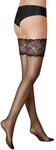 KUNERT Damen Halterlose Str&uuml;mpfe Satin Look 20 breites Spitzenband 20 DEN Black 0500