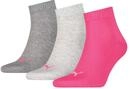 PUMA Unisex Plain 3p Quarter Socken, Middle Grey Melange / Pink, 39-42 EU