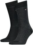 Tommy Hilfiger Herrensocken Doppelpack Uni/Ringel schwarz Gr&ouml;&szlig;e 43-46
