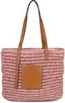 styleBREAKER Korbflecht Schultertasche aus Papierstroh mit Kunstleder Details | Damen