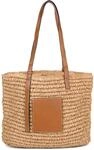 styleBREAKER Korbflecht Schultertasche aus Papierstroh mit Kunstleder Details | Damen