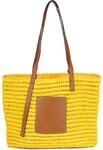 styleBREAKER Korbflecht Schultertasche aus Papierstroh mit Kunstleder Details | Damen