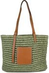 styleBREAKER Korbflecht Schultertasche aus Papierstroh mit Kunstleder Details | Damen