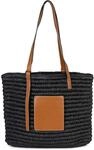 styleBREAKER Korbflecht Schultertasche aus Papierstroh mit Kunstleder Details | Damen