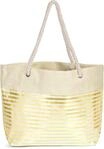 styleBREAKER Damen XXL Strandtasche mit Rei&szlig;verschluss und Metallic Glitzer Streifen