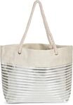 styleBREAKER Damen XXL Strandtasche mit Rei&szlig;verschluss und Metallic Glitzer Streifen