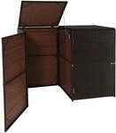 Mendler 2er-M&uuml;lltonnenverkleidung HWC-E25 Poly-Rattan 2x120l - braun