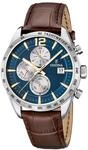 Festina Herren Uhr Analog mit Braunem Lederarmband - Quarzwerk - Chronograph -