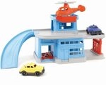 Green Toys 8601312, Parkgarage mit Hubschrauber und 2 Autos, Spielfahrzeuge Werkstatt