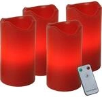 LED Kerzenset - Echtwachs - flackernde LED - Timer - Fernbedienung - 4er Set (rot)