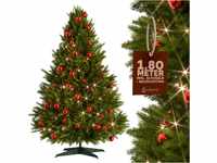 CASARIA® Weihnachtsbaum künstlich 180cm Lichterkette 60 LED warm weiß 52