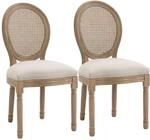 HOMCOM Esszimmerst&uuml;hle 2er Set K&uuml;chenstuhl mit Rattan-R&uuml;ckenlehne, Leinenoptik,