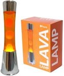 Fisura - Lavalampe orange. Silberner Chromsockel, orangefarbene Fl&uuml;ssigkeit und