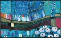 wash+dry Fu&szlig;matte, Stadt in Blau 50x75 cm, innen und au&szlig;en, waschbar