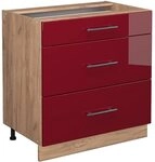 Vicco K&uuml;chenunterschrank Fame-Line, Bordeaux Hochglanz, 80 cm mit 3...