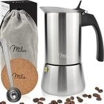 Milu Espressokocher (2 Cup No Induktion) | 2, 4, 6, 9 Tassen| Edelstahl Mokkakanne,