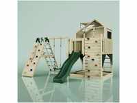 Rebo Outdoor Spielturm mit Wellenrutsche | Spielhaus aus Holz mit...