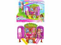 Barbie - Chelsea-Puppe und Baumhaus-Spielset mit Hündchen mit Möbeln, Rutsche und
