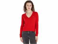 Tommy Jeans Damen Pullover Essential Vneck Strickpullover, Rot (Deep Crimson), XS