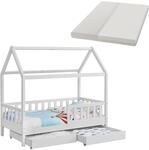 Juskys&reg; Kinderbett Marli 90 x 200 cm mit Matratze, Bettkasten, Rausfallschutz,