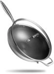 Reishunger Premium Wok aus Edelstahl | 32 cm Durchmesser | Mit Glasdeckel | F&uuml;r alle