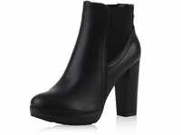 Damen Ankle Boots Plateau Stiefeletten Zipper Holzoptikabsatz Schuhe 111135...