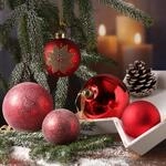 Christbaumkugel Weihnachtskugel Glas gl&auml;nzend matt glitzernd 12 St. (Rot)